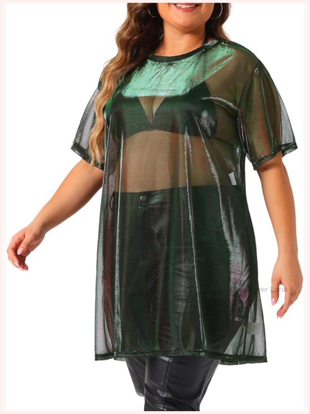 Plus Size Sheer Mesh Long Blouse Sexy See Through Party Top